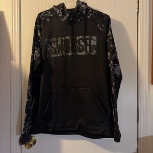 Nike Hoodie Mens Large Black Camo Swoosh Spellout Therma Fit Sports Sweatshirt